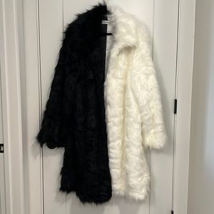 Black & White Long Faux Fur Coat